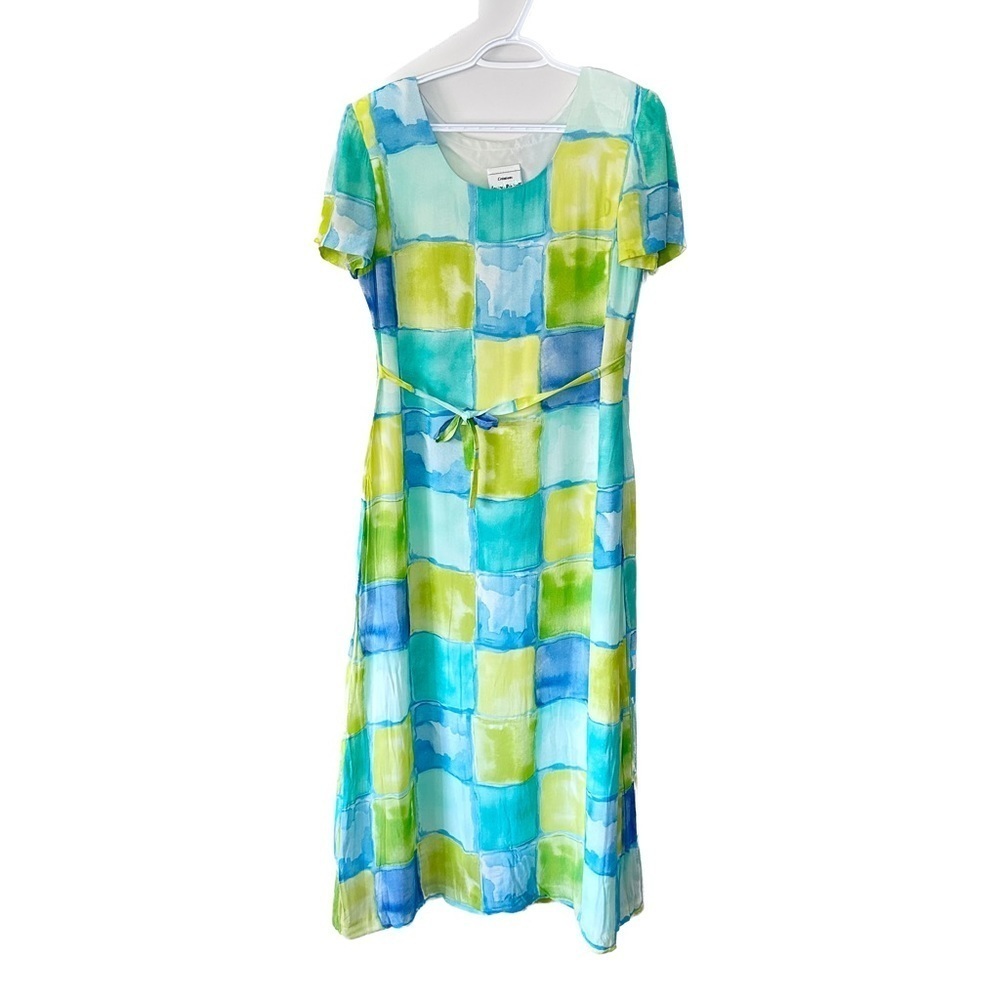 Joseph Ribkoff Pastel Color Block Midi Shift Dress Lined Yellow 8 Vacation Vibes